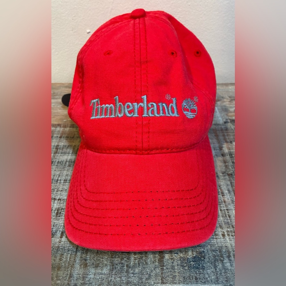 Timberland Red Baseball Cap Earthkeepers Leather Strap Back Adjustable Hat OSFM